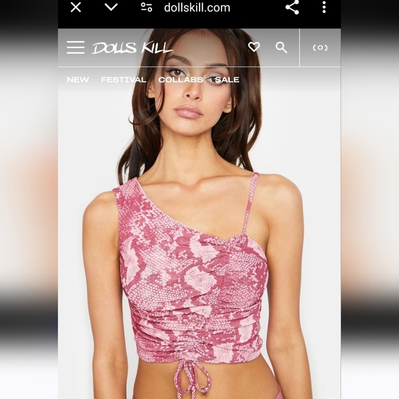 BY.DYLN Pink Snake Print One-Shoulder Ruched Crop Top Size M Revolve NWT - Picture 11 of 11